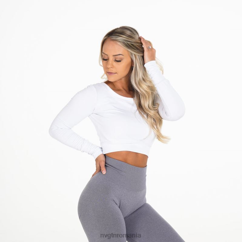 NVGTN formează crop cu mânecă lungă fitness alb femei F0DH274