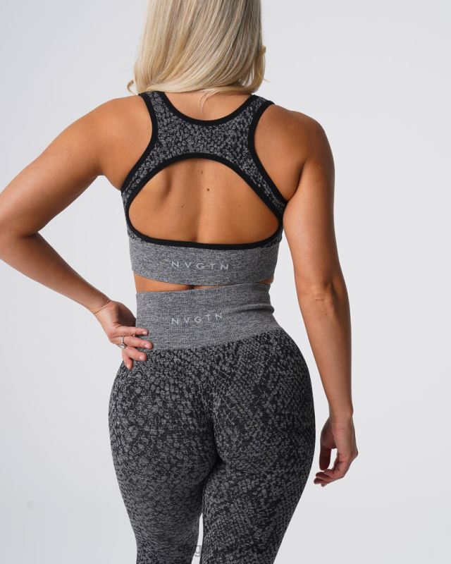 NVGTN sutien fără cusături eclipse din piele de șarpe fitness pete negre femei F0DH215