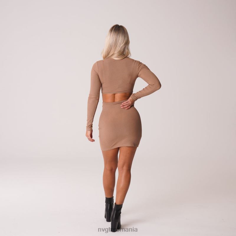 NVGTN în rochie midi cu guler fals cu nervuri mod de viata moca femei F0DH722